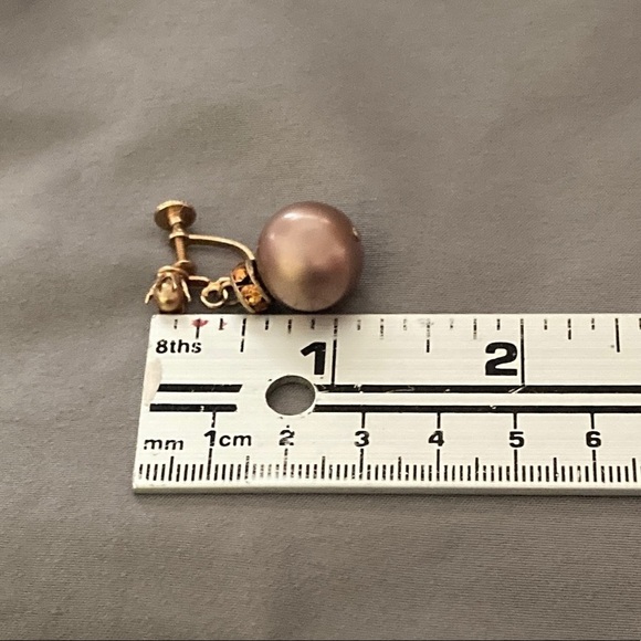 Vintage Triad earrings screw back brown faux brown pearls topaz coloured stones - Picture 4 of 4